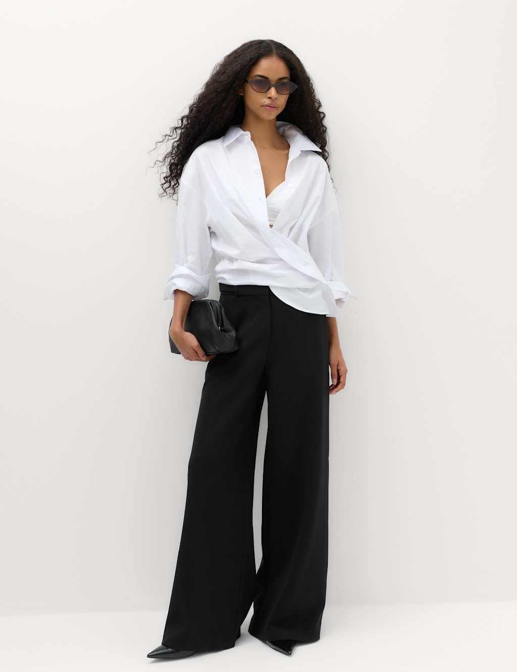 Marks & Spencer M&S Tailored Side Tab Wide Leg Trousers Black