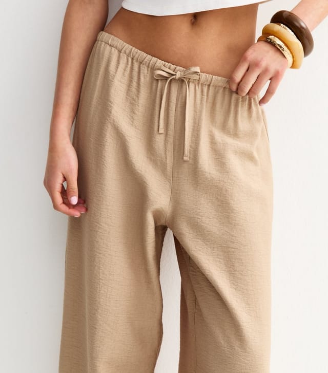 New Look Women's Stone Crinkled Wide Leg Drawstring Trousers New Look - 3