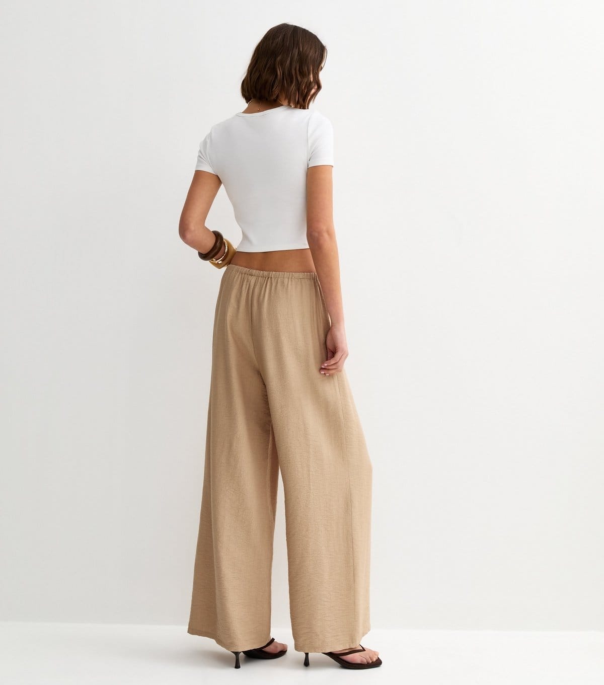 New Look Women's Stone Crinkled Wide Leg Drawstring Trousers New Look - 4