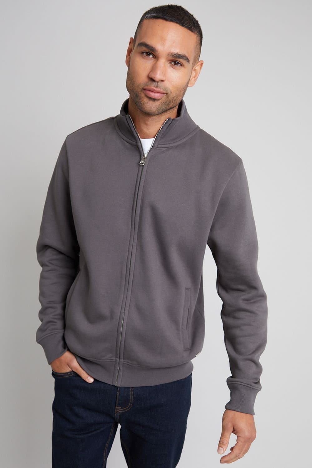 Threadbare Threadbare Men's 'Lynne' Funnel Neck Zip Through Sweatshirt in Dark Grey