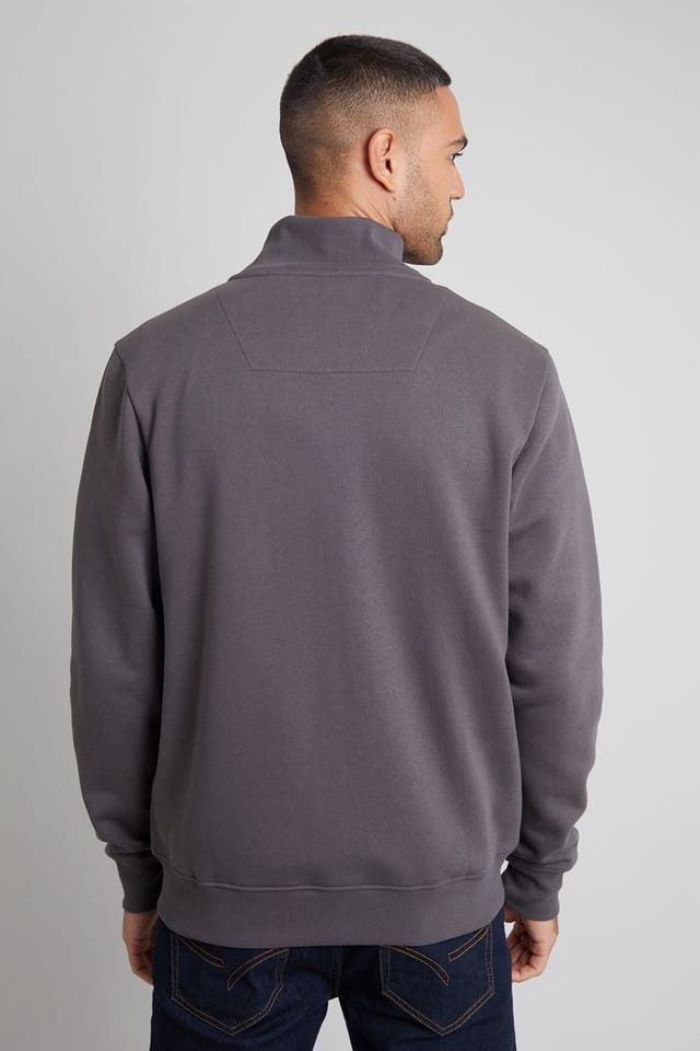 Threadbare Threadbare Men's 'Lynne' Funnel Neck Zip Through Sweatshirt in Dark Grey - 2