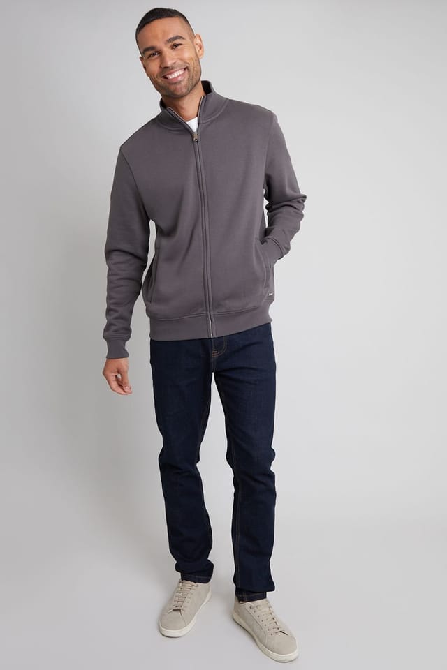 Threadbare Threadbare Men's 'Lynne' Funnel Neck Zip Through Sweatshirt in Dark Grey - 3