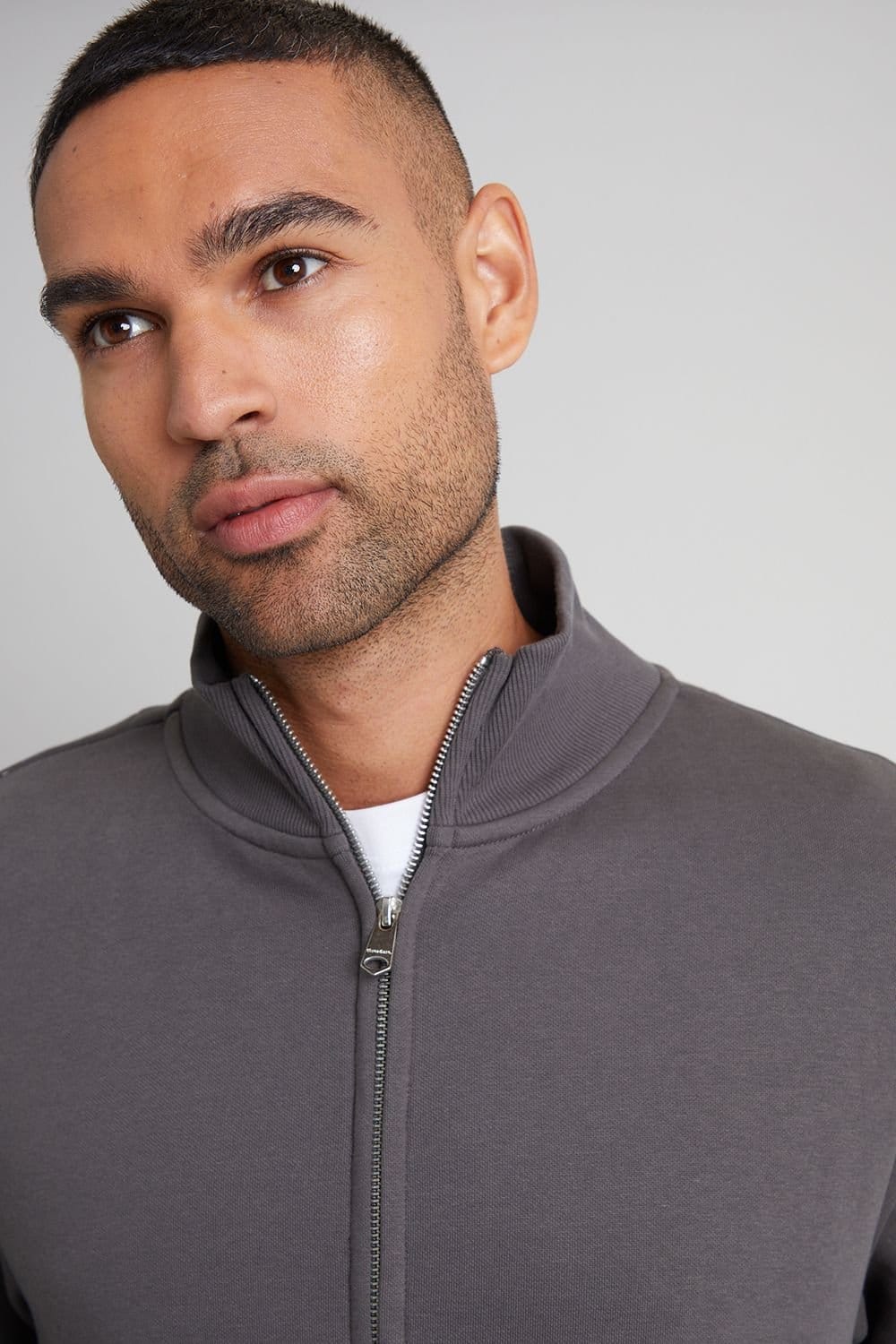 Threadbare Threadbare Men's 'Lynne' Funnel Neck Zip Through Sweatshirt in Dark Grey - 4