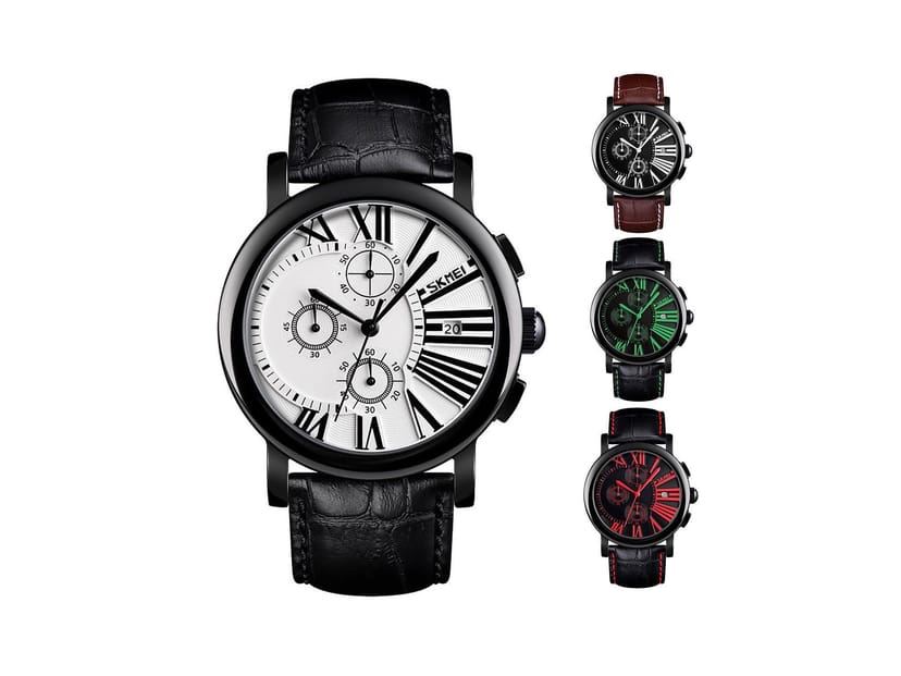 Skmei Skmei Men's Mens Chronograph Watch with Genuine Leather Strap & Date Display in White - 1