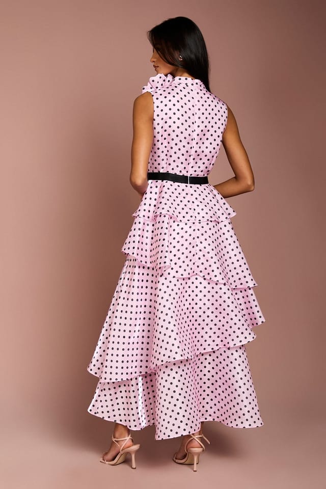 Coast Coast Women's Petite Polka Dot Tiered Organza Midi Dress in Pink - 3