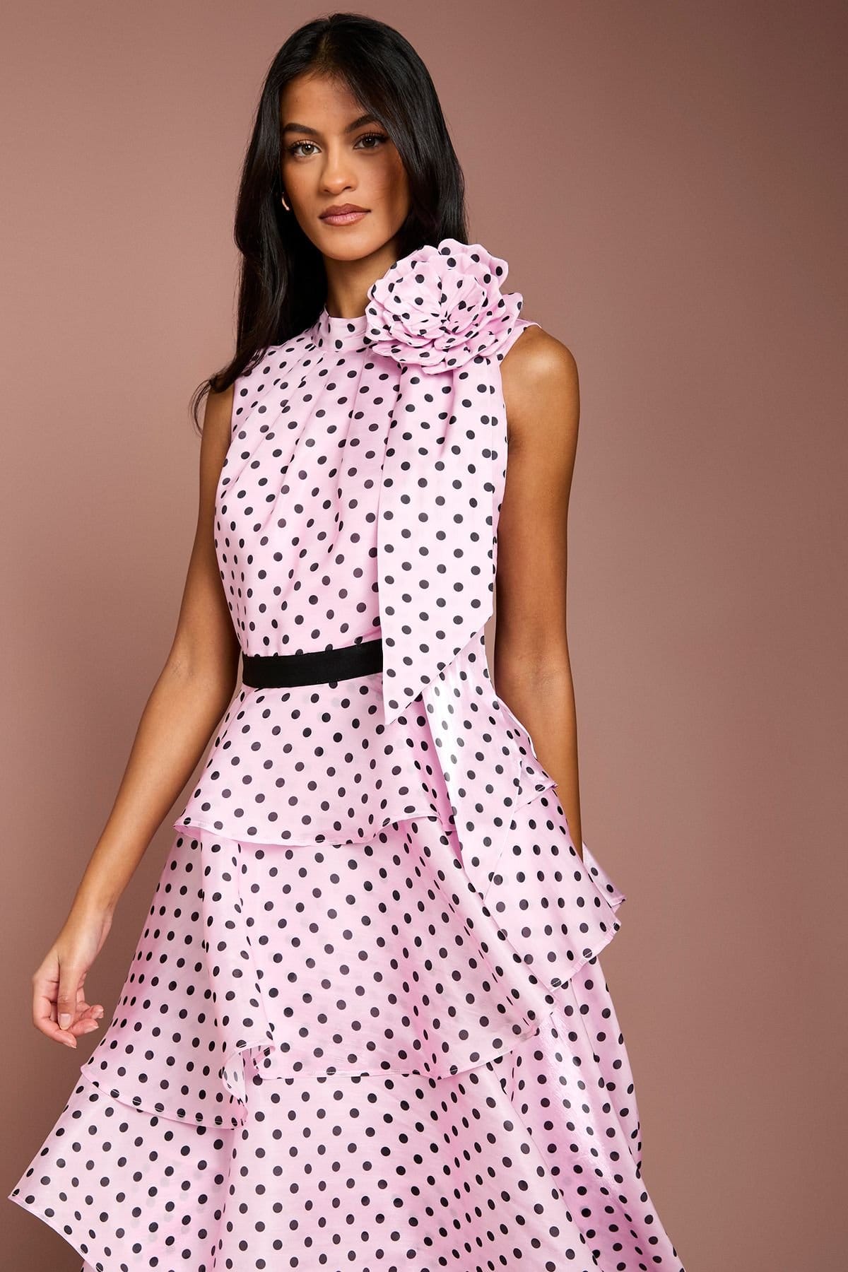 Coast Coast Women's Petite Polka Dot Tiered Organza Midi Dress in Pink - 4