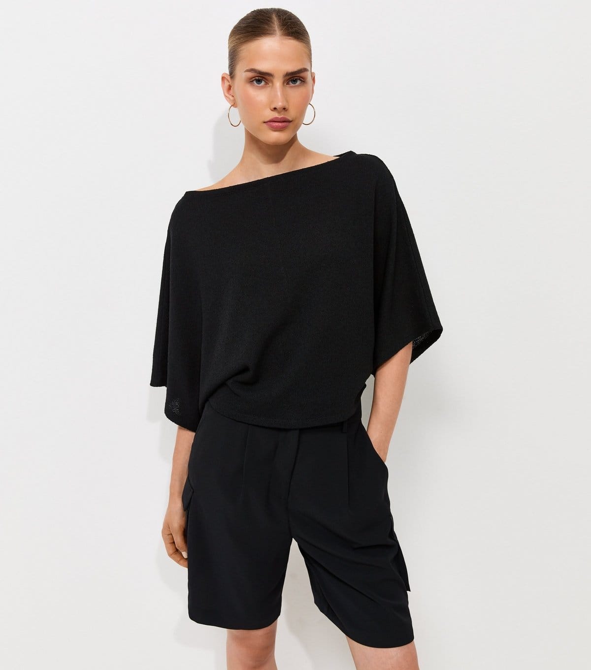 New Look Black Textured Batwing Top