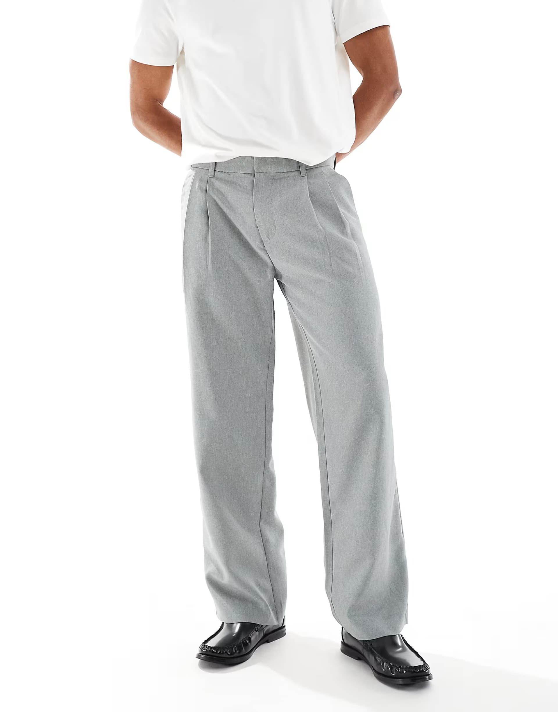 ASOS Jack & Jones wide leg pleat front trouser in grey