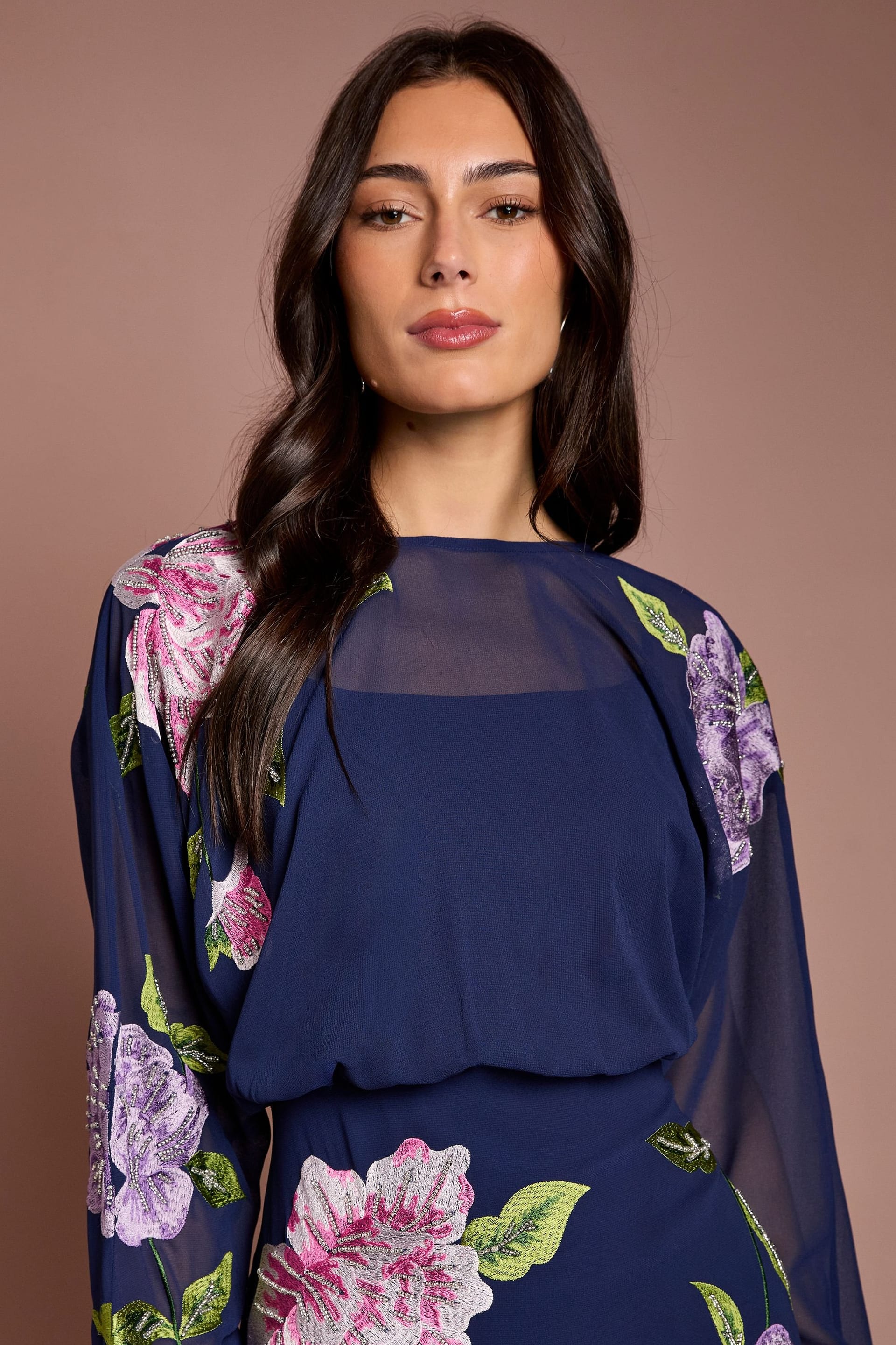 Coast Coast Women's Embroidered Floral Blouson Bodice Pencil Midi Dress in Navy - 4