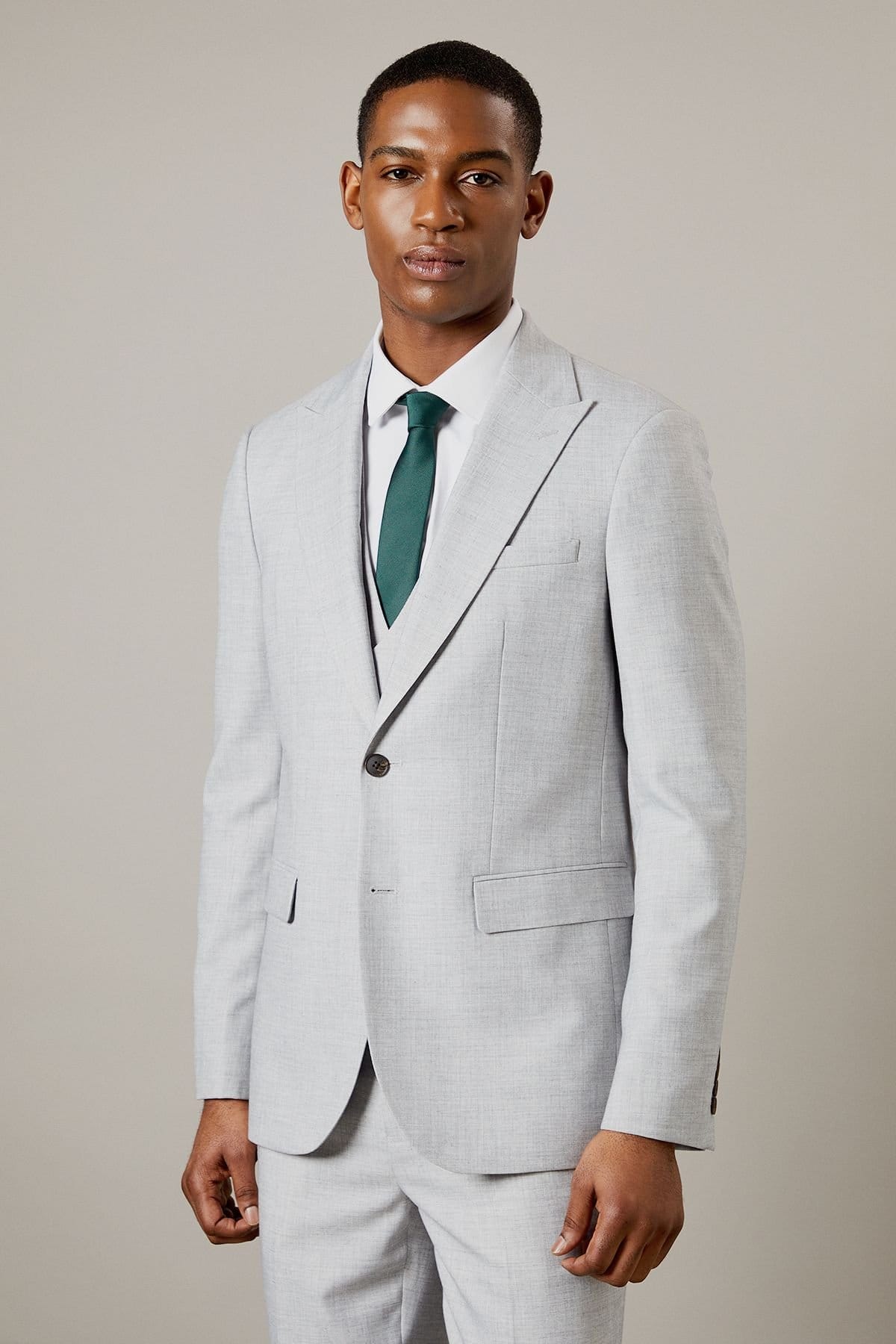 Burton Men's Light Grey Heathered Slim Fit Suit Jacket
