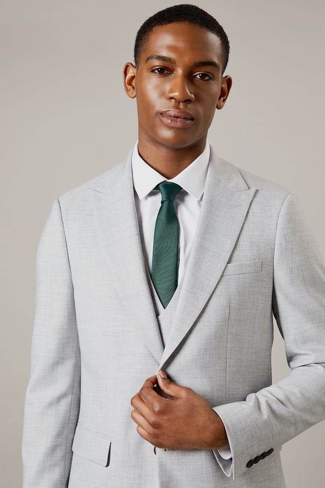 Burton Burton Men's Light Grey Heathered Slim Fit Suit Jacket - 2