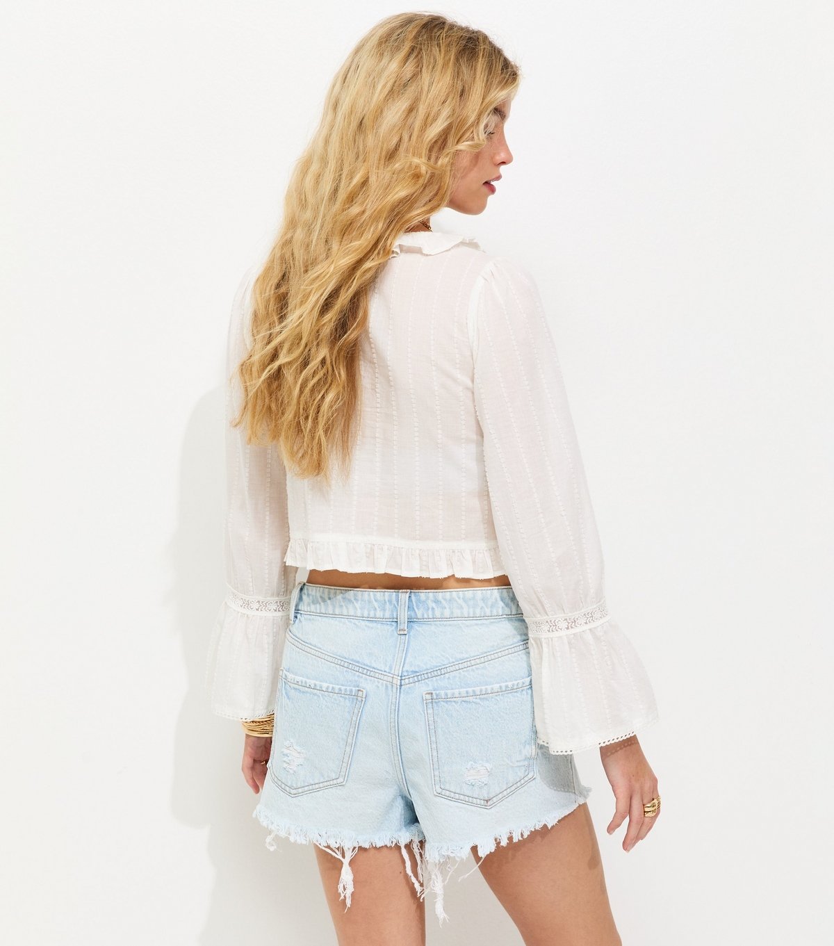 New Look Women's White Dobby Texture Ladder Tie Crop Blouse New Look - 4