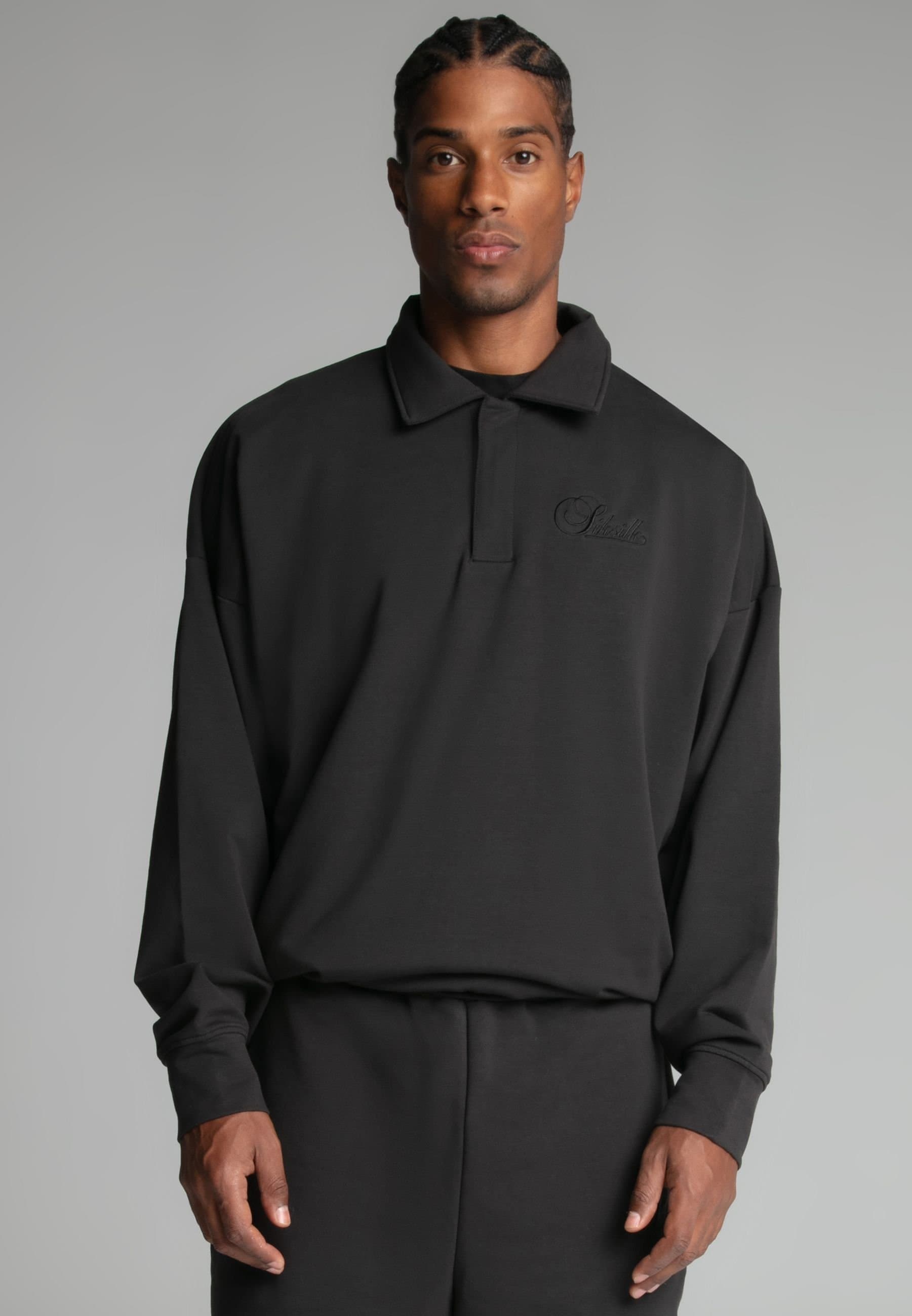 SikSilk SikSilk Men's Washed Black Polo Sweater