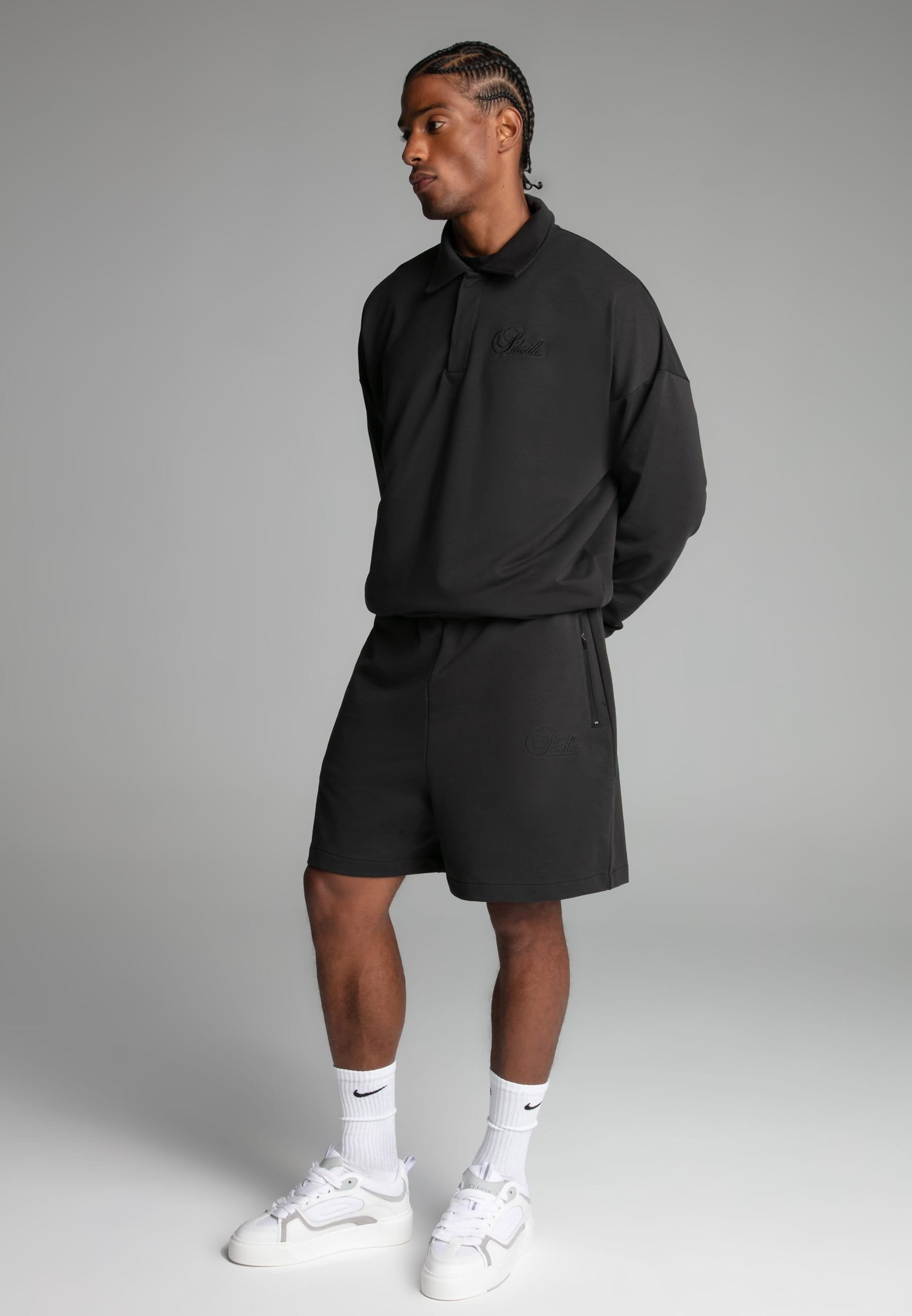 SikSilk SikSilk Men's Washed Black Polo Sweater - 4