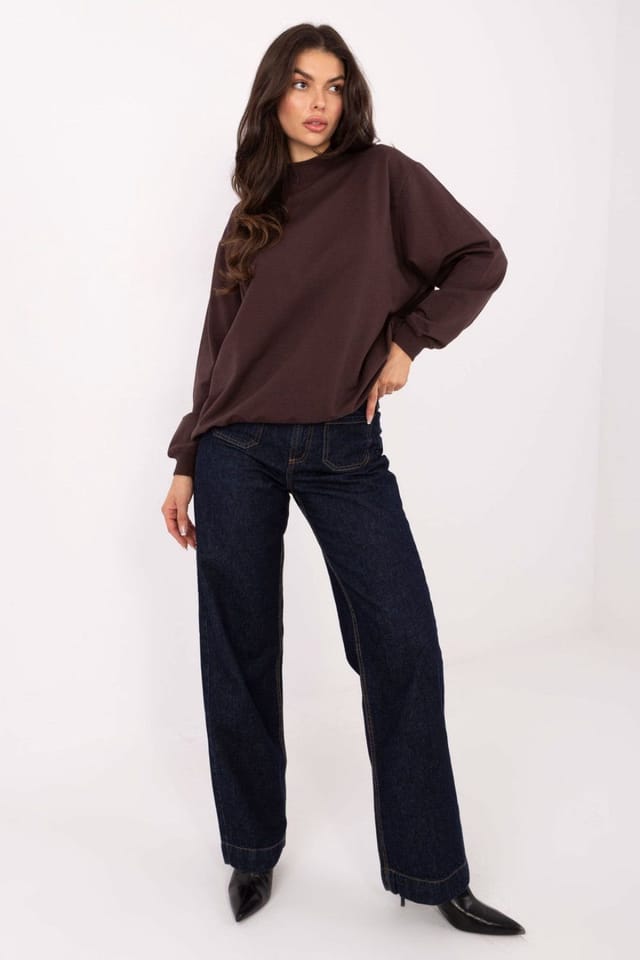 Love Lace Love Lace Women's Cotton Elastane Stand Collar Sweatshirt in Brown - 2
