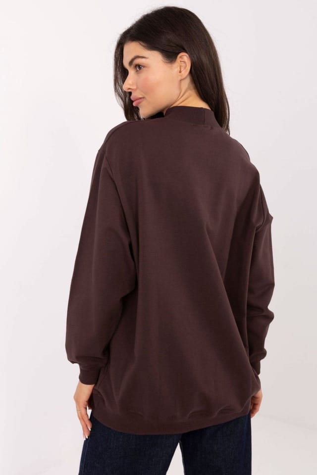 Love Lace Love Lace Women's Cotton Elastane Stand Collar Sweatshirt in Brown - 3