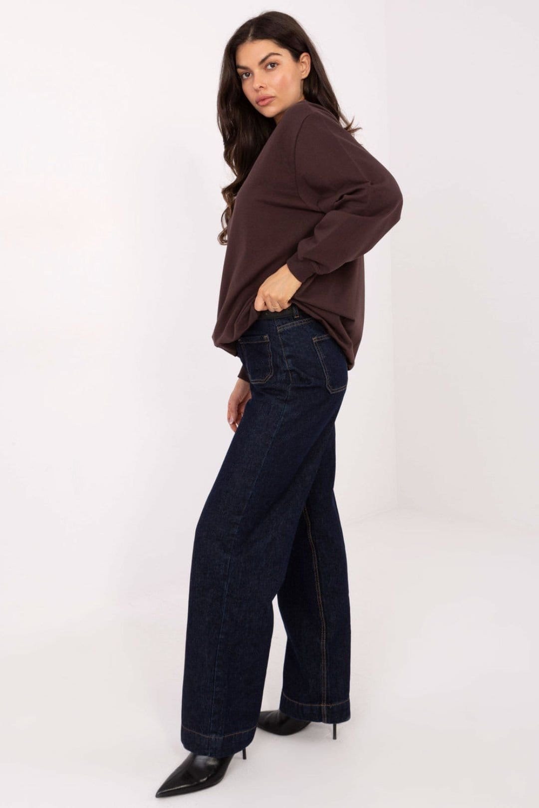 Love Lace Love Lace Women's Cotton Elastane Stand Collar Sweatshirt in Brown - 4