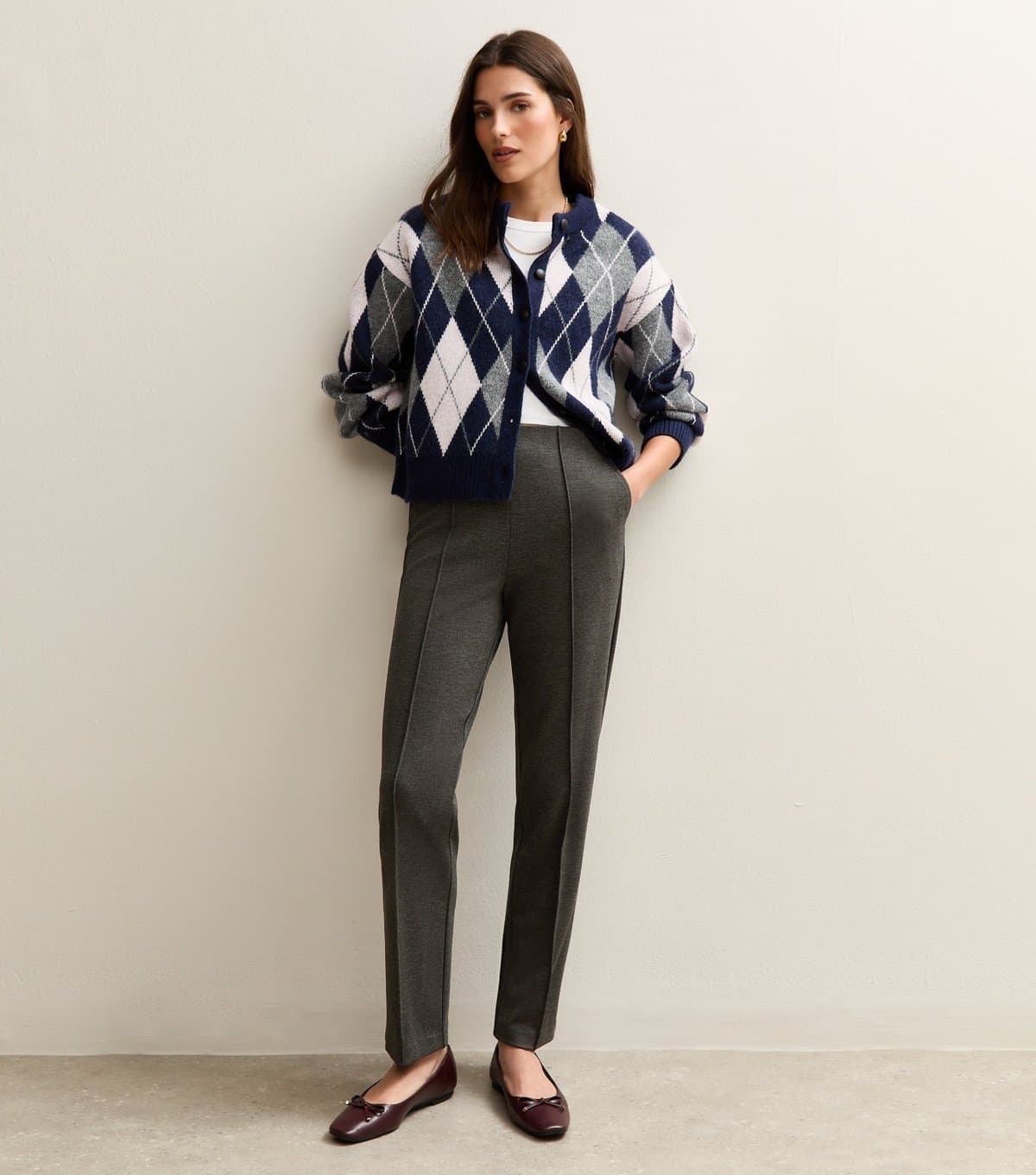 New Look New Look Grey Twill High Waist Straight Leg Trousers