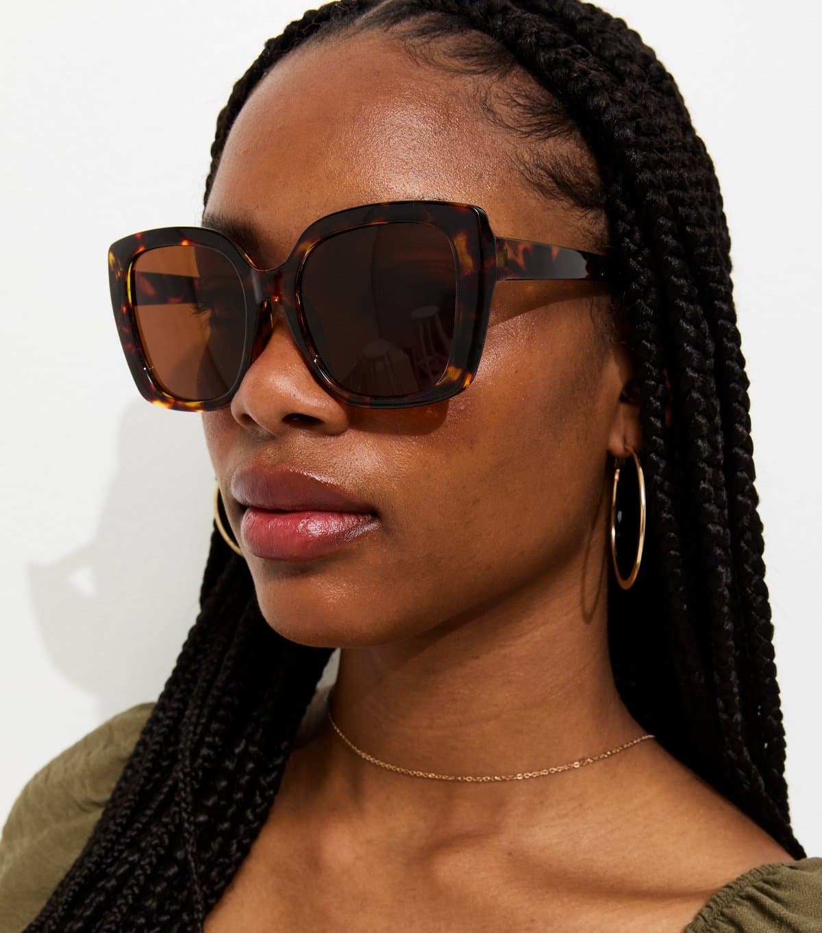 New Look Brown Tortoiseshell Effect Chunky D Frame Sunglasses New Look