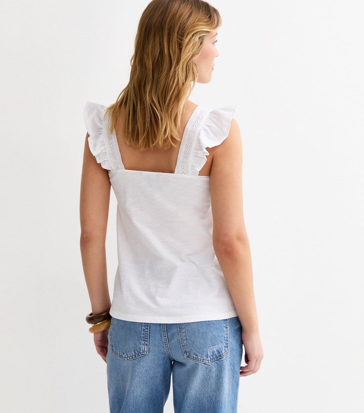 New Look Women's White Cotton Frilly Strap Cami Top New Look - 4