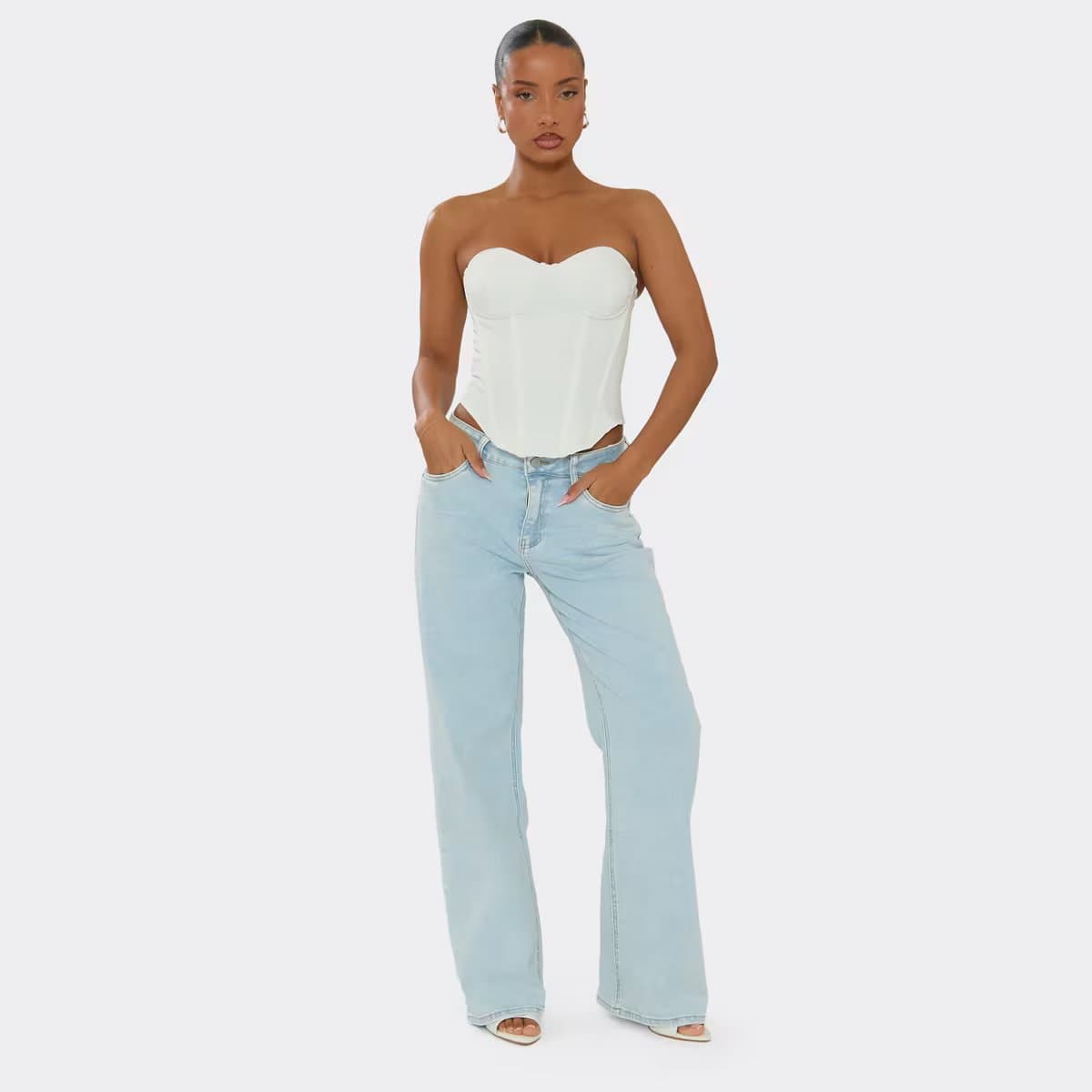 EGO Mid Rise Wide Leg Jeans In Light Blue Denim, Women's Size UK 6
