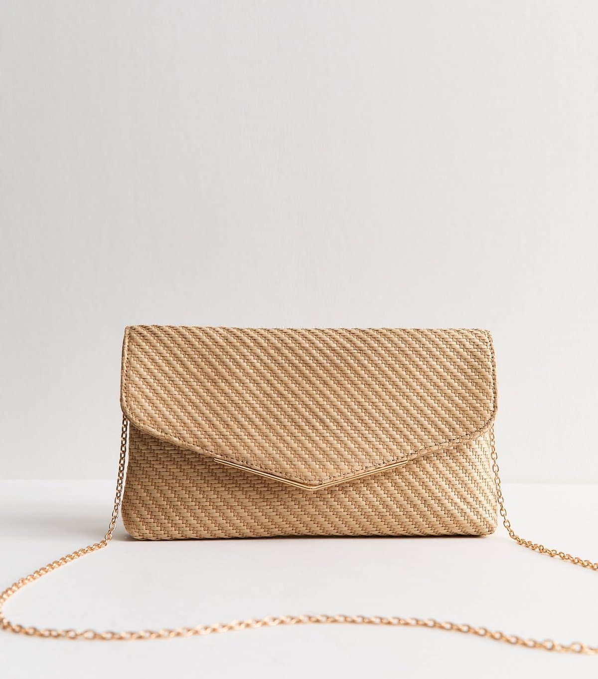 New Look Stone Woven Envelope Clutch New Look