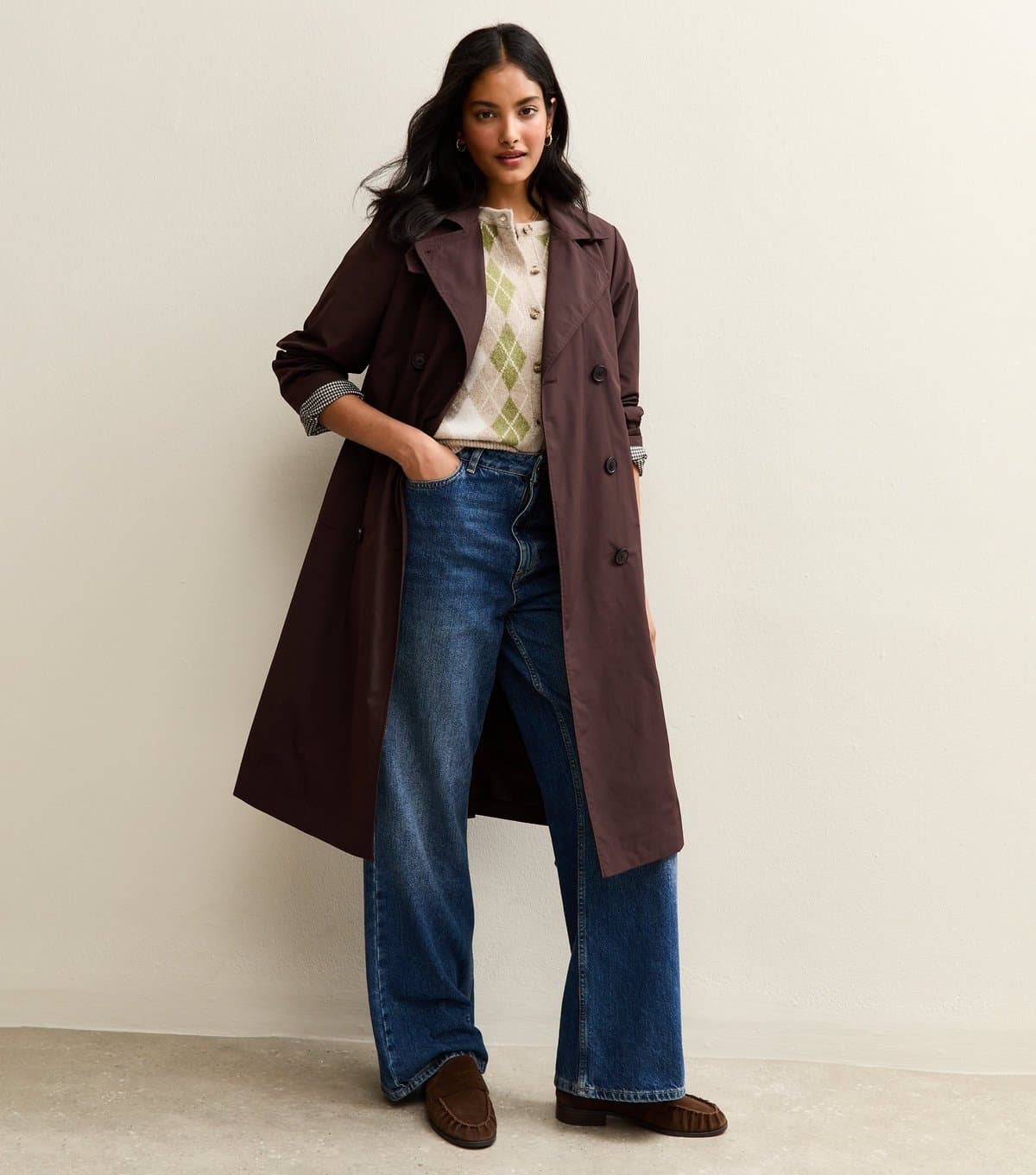 New Look Women's Brown Double Breasted Trench Coat New Look