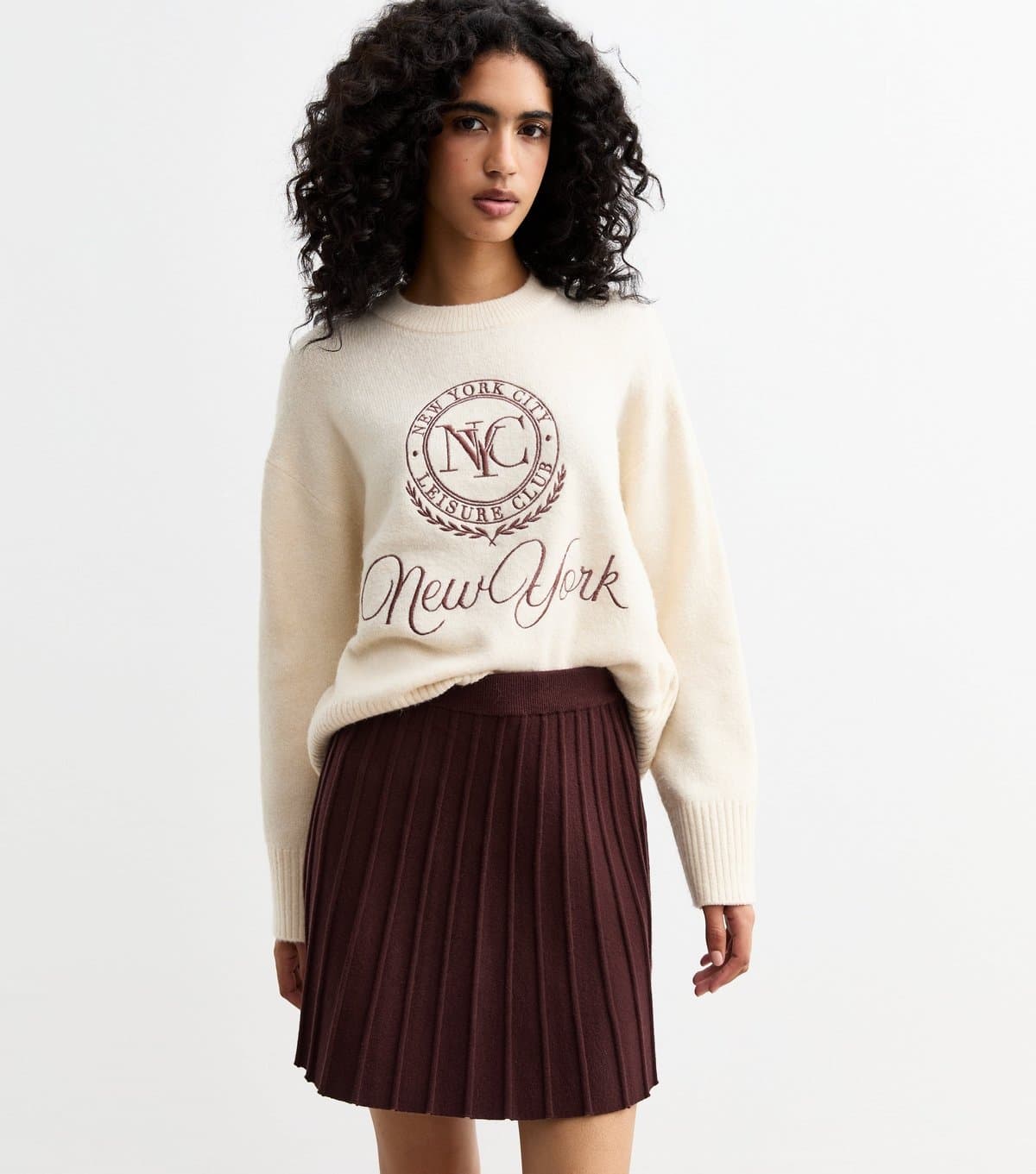 New Look Women's Burgundy Pleated Knit Mini Skirt New Look