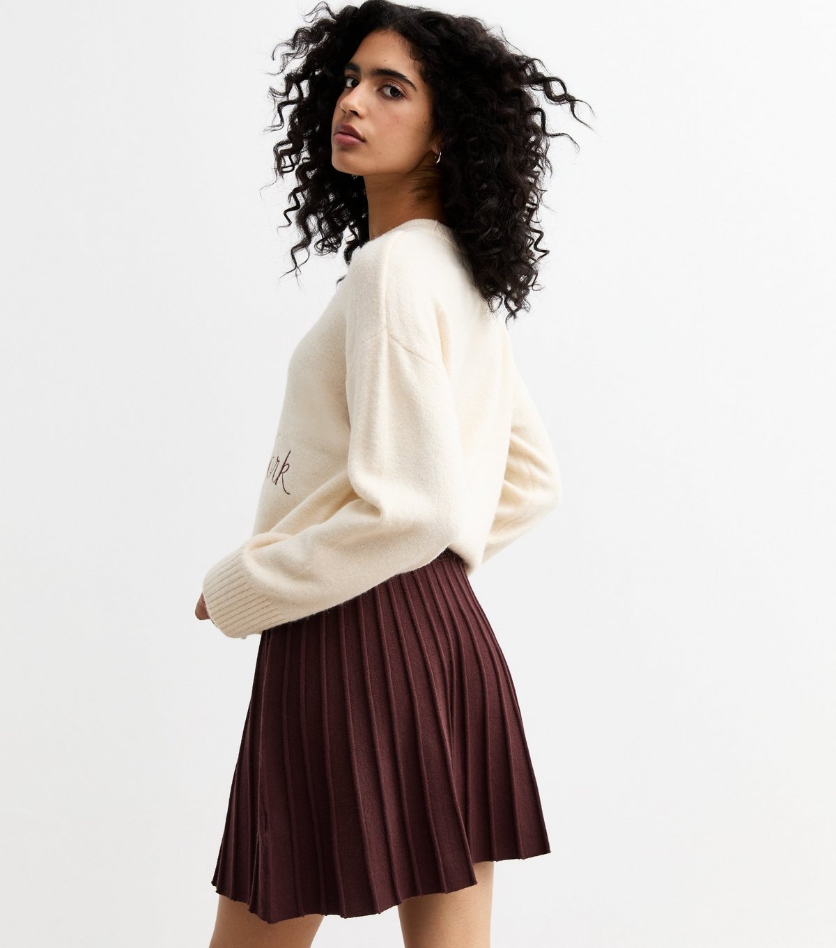 New Look Women's Burgundy Pleated Knit Mini Skirt New Look - 4