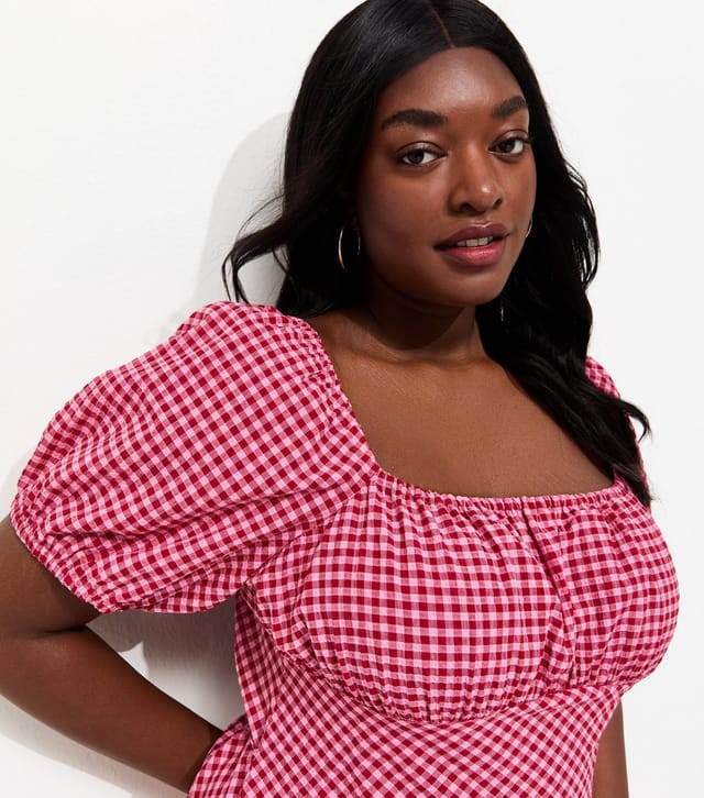New Look Women's Plus Size Red Gingham Milkmaid Midi Dress Curves New Look - 2