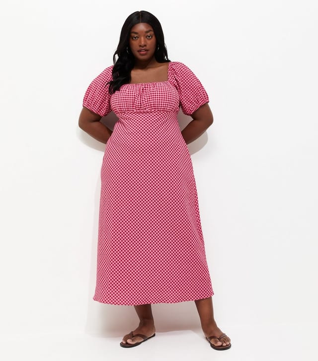 New Look Women's Plus Size Red Gingham Milkmaid Midi Dress Curves New Look - 3