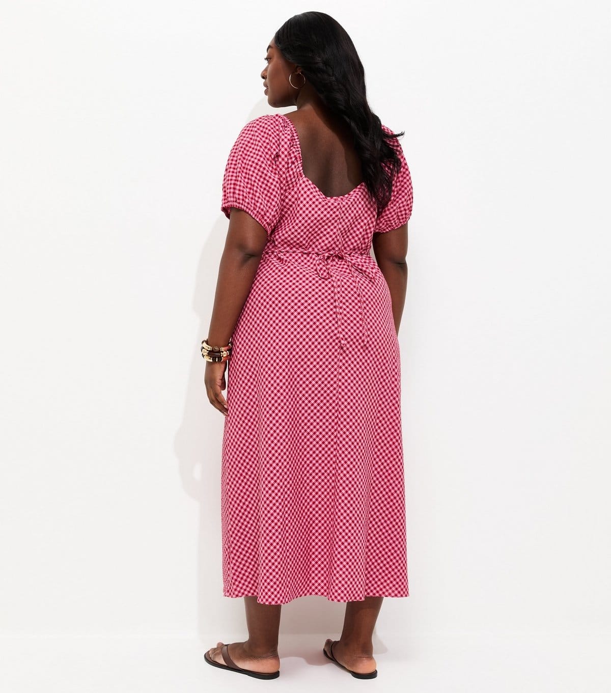 New Look Women's Plus Size Red Gingham Milkmaid Midi Dress Curves New Look - 4