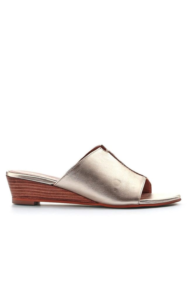 Jones Bootmaker Jones Bootmaker Women's Jocelyn Leather Wedge-Heel Mules in Gold - 2