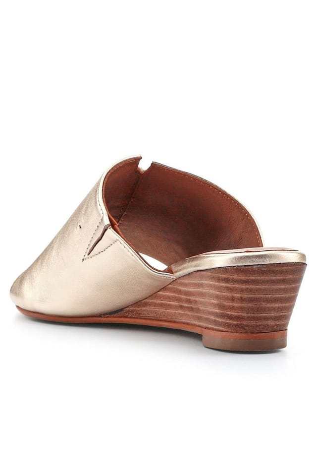 Jones Bootmaker Jones Bootmaker Women's Jocelyn Leather Wedge-Heel Mules in Gold - 3