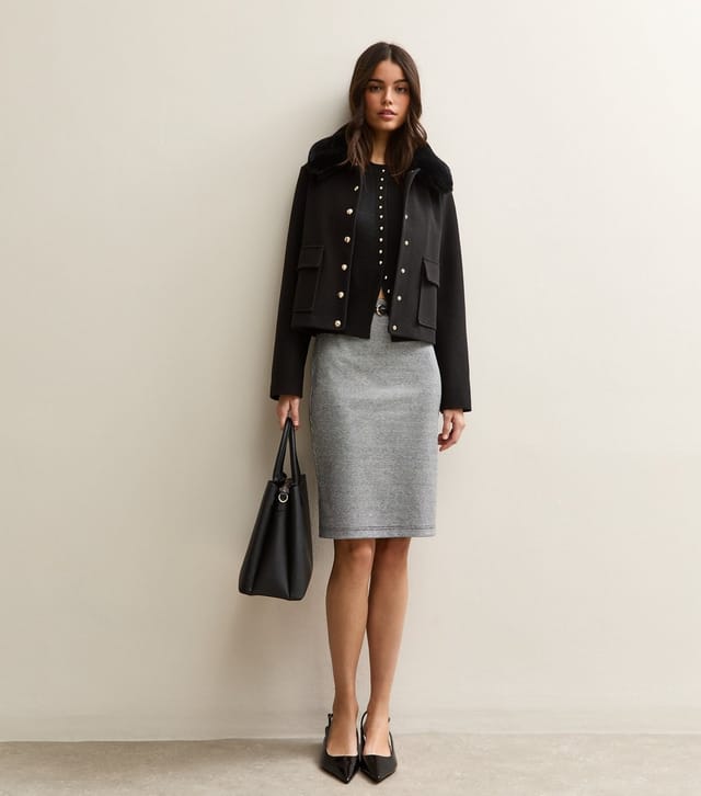 New Look Women's Black Houndstooth Belted Pencil Skirt New Look - 3