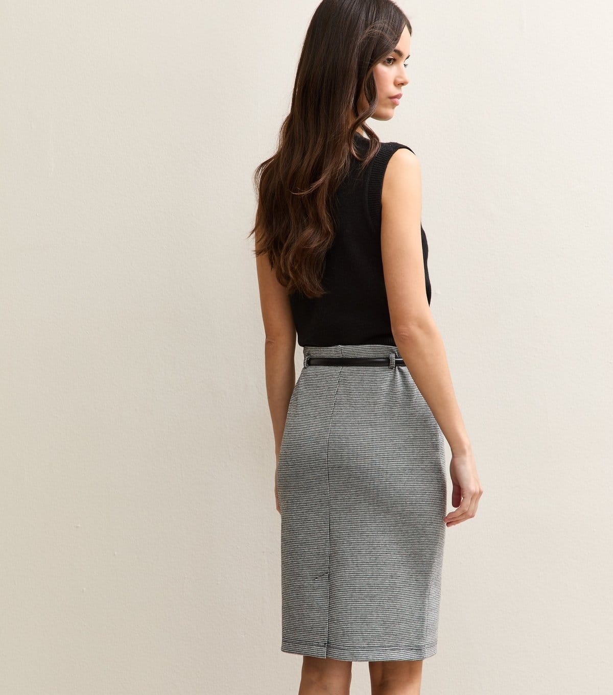 New Look Women's Black Houndstooth Belted Pencil Skirt New Look - 4