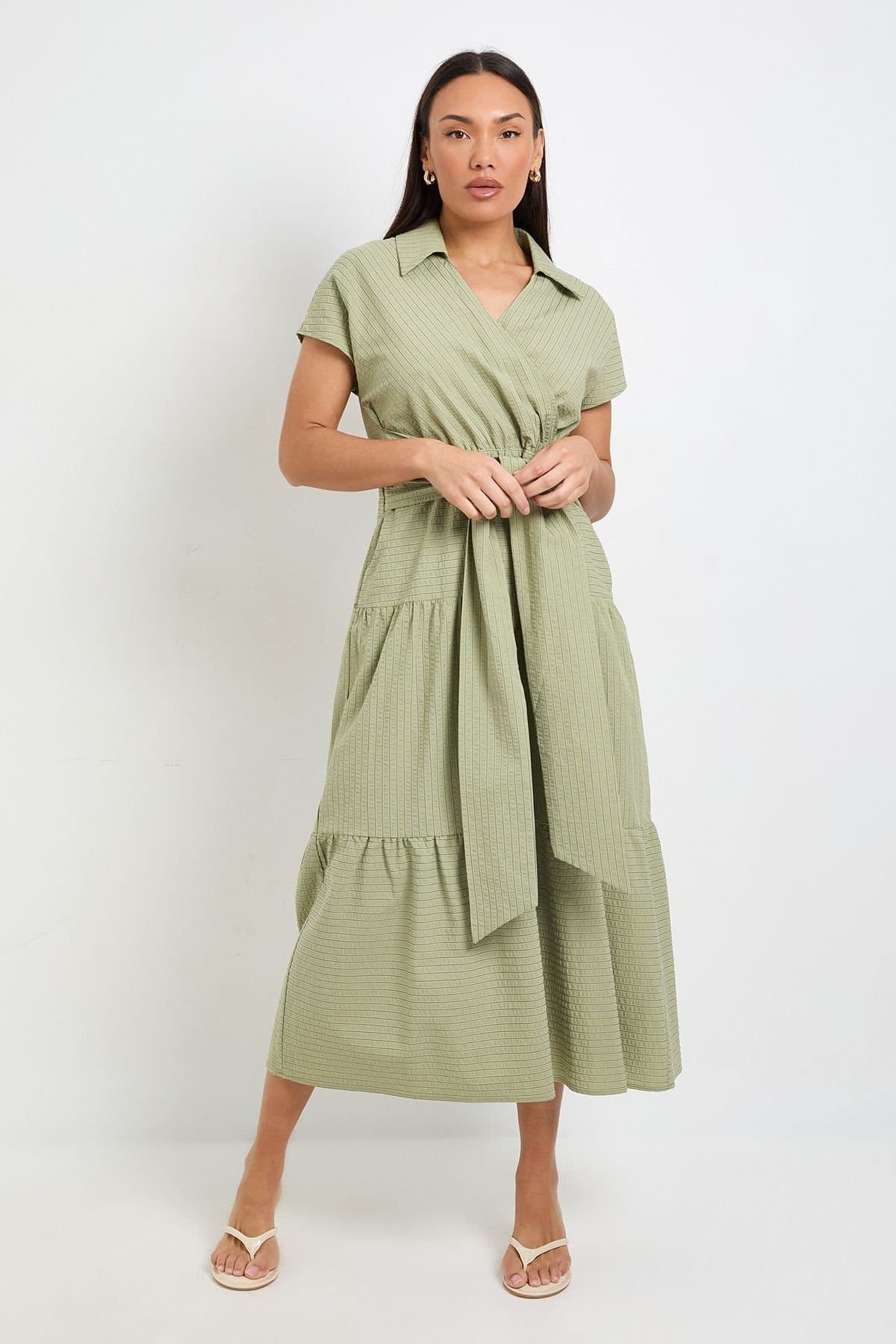 Principles Principles Women's Tiered Tie Waist Midaxi Dress in Green