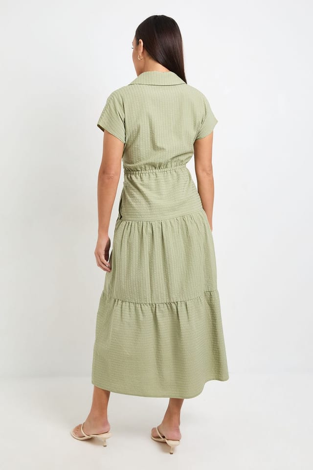 Principles Principles Women's Tiered Tie Waist Midaxi Dress in Green - 3