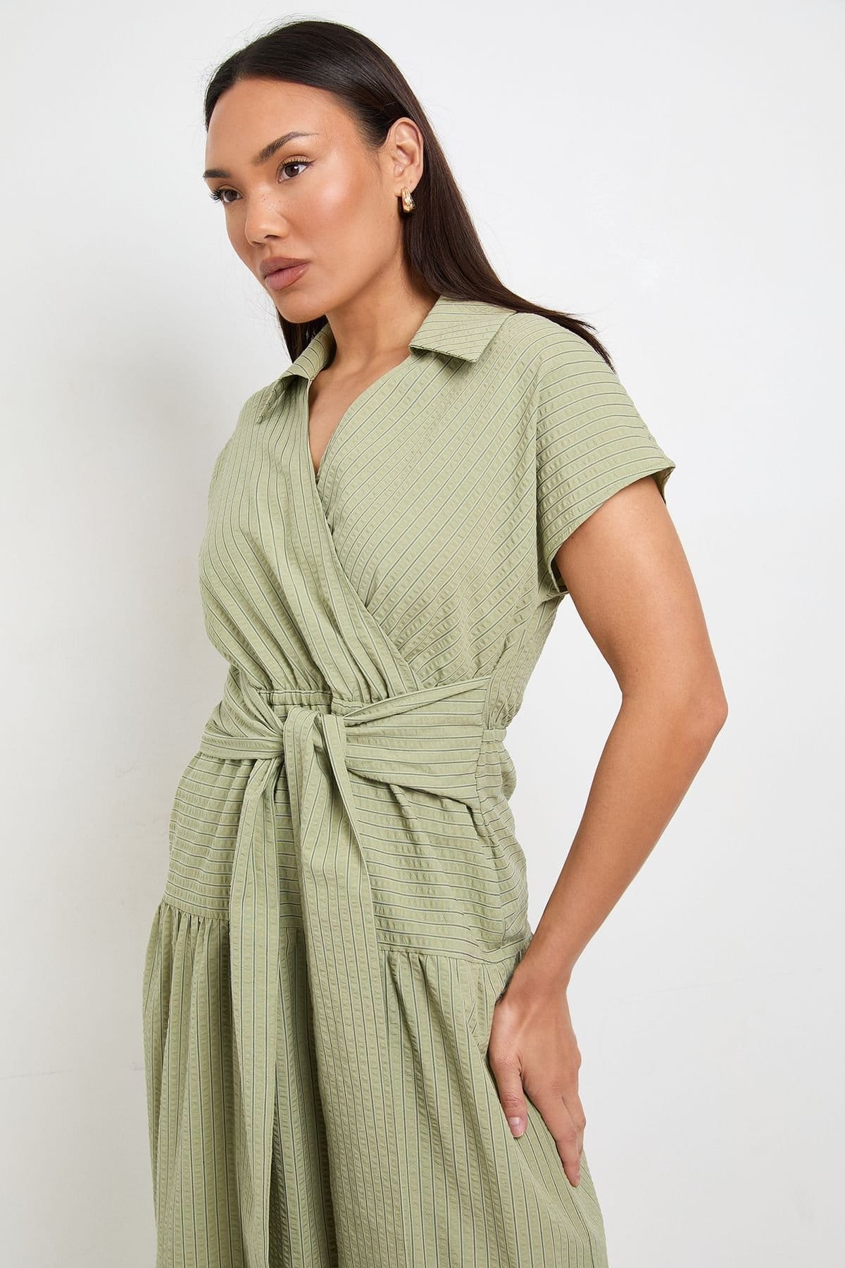 Principles Principles Women's Tiered Tie Waist Midaxi Dress in Green - 4