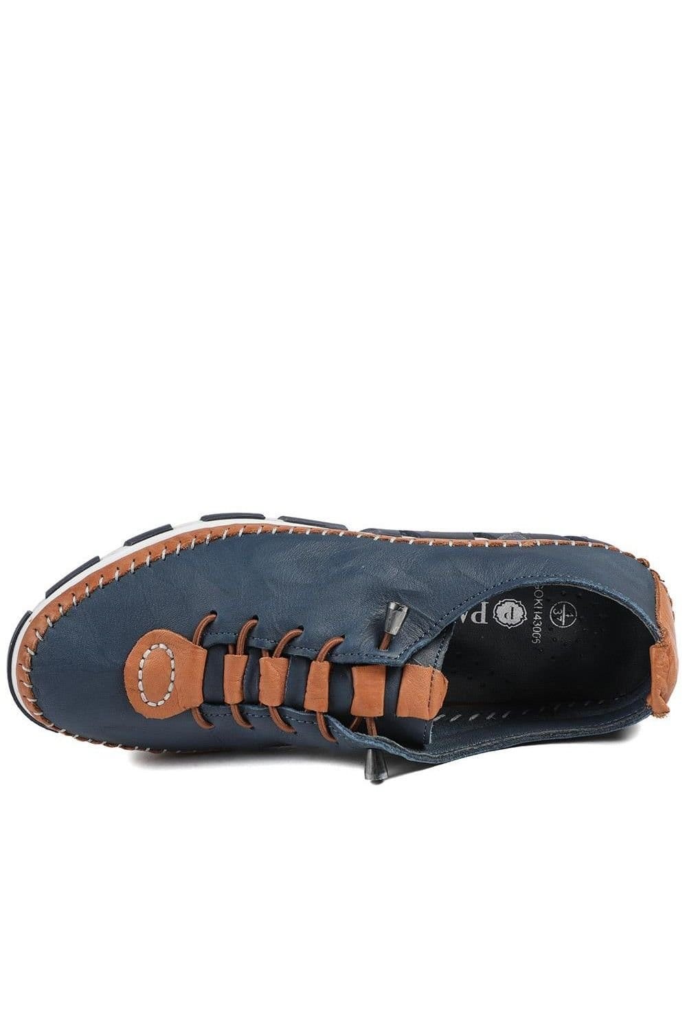 Pavers Pavers Women's All Leather Lace Up Stitch Detail Shoes in Navy - 4
