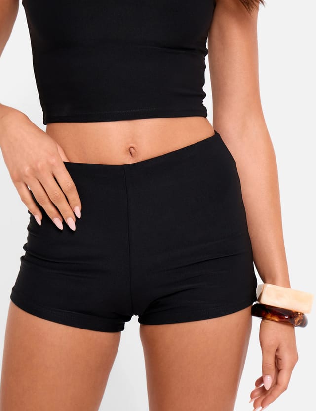 Public Desire High Waist Luxe Slinky Mini Hot Pants Black - 2