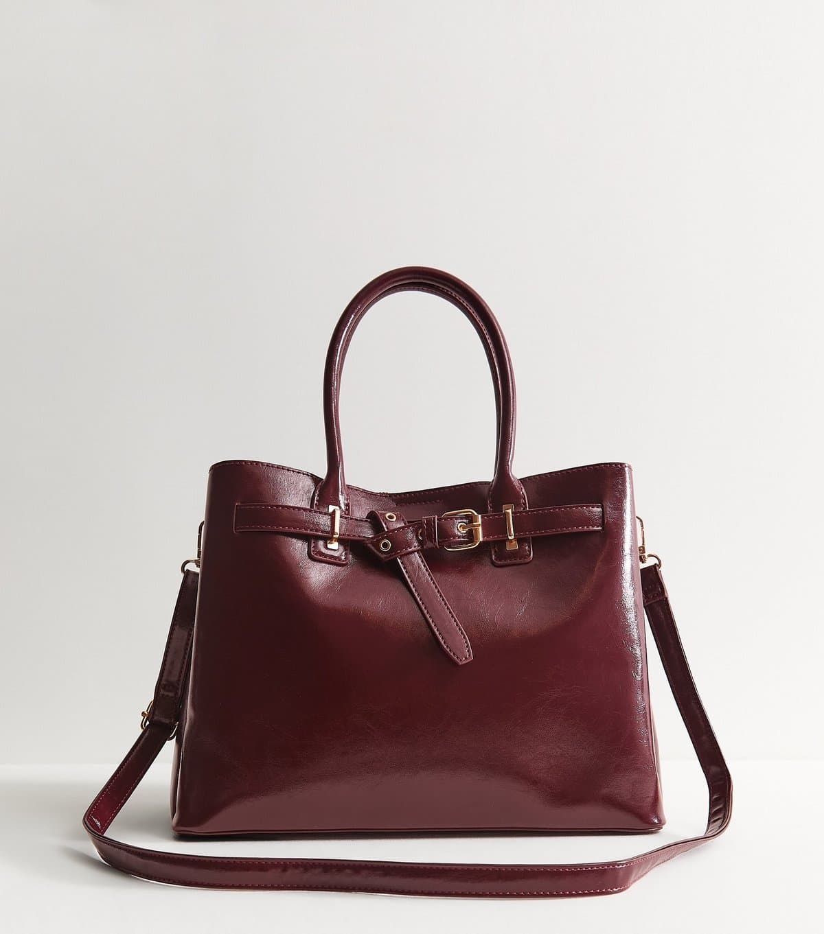 New Look New Look Dark Burgundy Faux Leather Belted Tote Bag