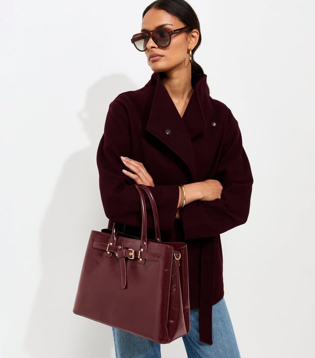 New Look Dark Burgundy Faux Leather Belted Tote Bag New Look - 2