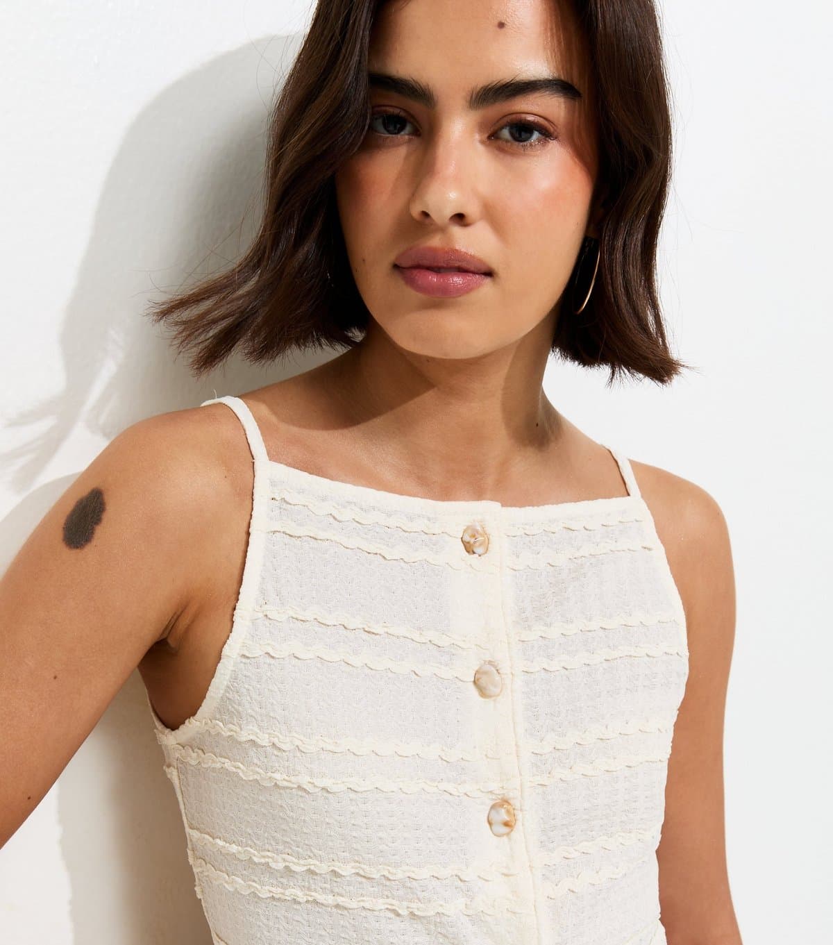 New Look Women's Off White Textured Button Front Waistcoat New Look