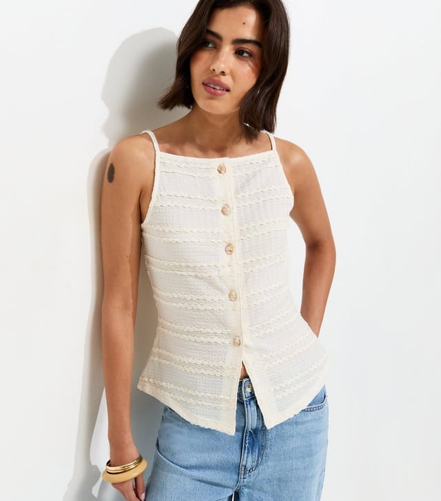 New Look Women's Off White Textured Button Front Waistcoat New Look - 2