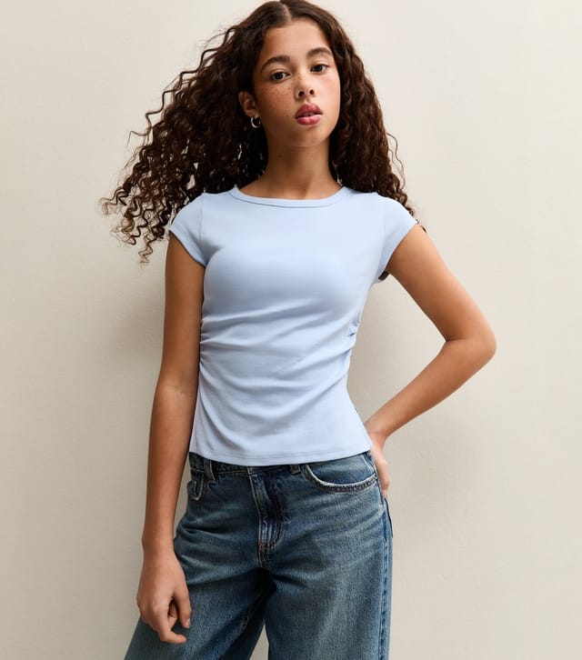 New Look Girls' Light Blue Split Side Ruched Cap Sleeve Top New Look - 2