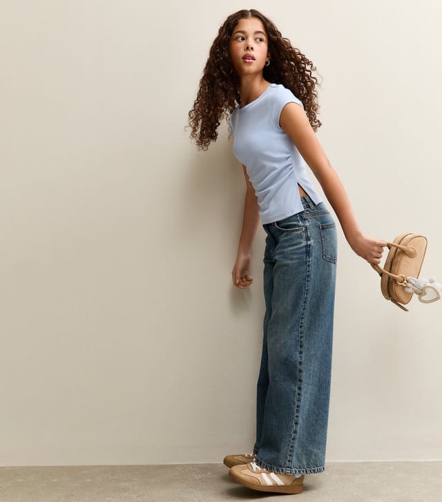 New Look Girls' Light Blue Split Side Ruched Cap Sleeve Top New Look - 3