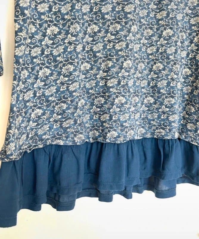 FatFace 💙 Fat Face Blue Floral Tunic Top UK 8 Boho Layered Hem 3/4 Sleeve