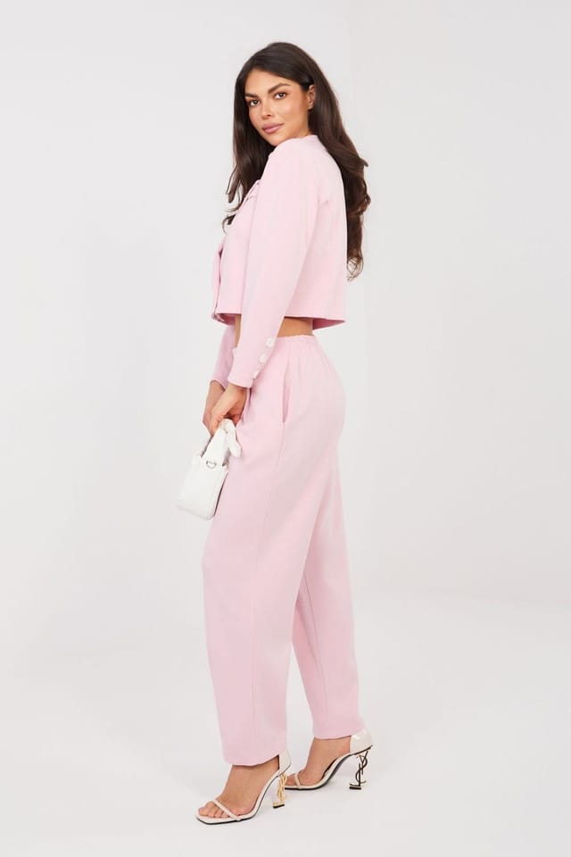 Love Lace Love Lace Women's Elegant Short Blazer Long Trouser Suit in Pink - 2