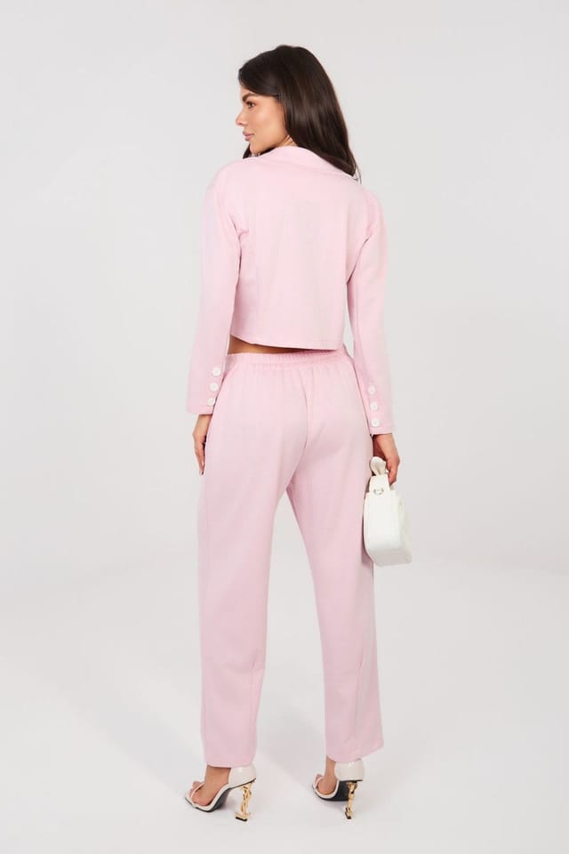 Love Lace Love Lace Women's Elegant Short Blazer Long Trouser Suit in Pink - 3